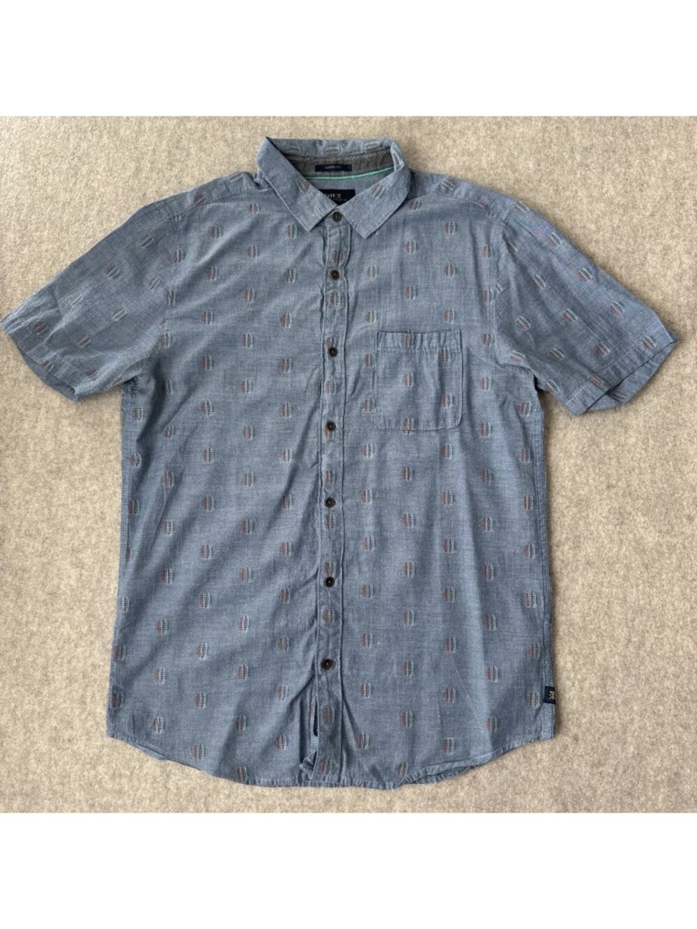 Roark Chambray Pattern Short Sleeve Button Up Shirt Regular Fit Mens Medium